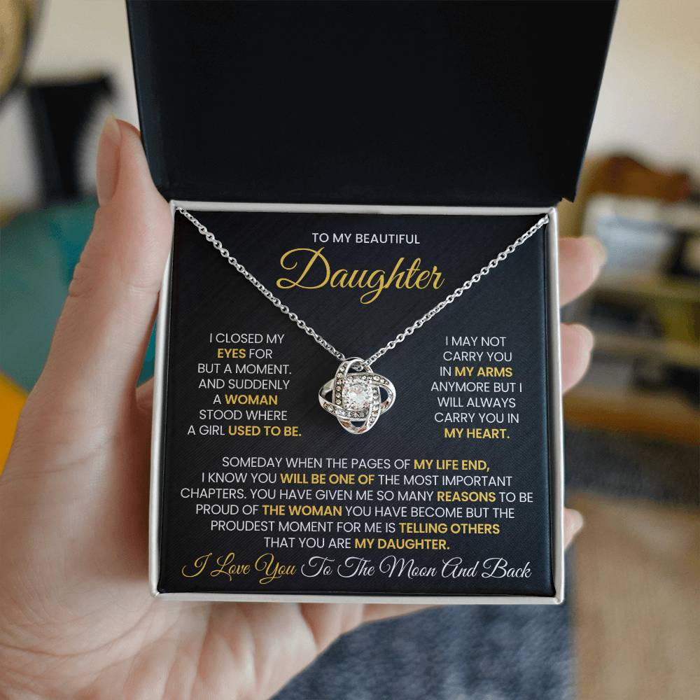 To My Beautiful Daughter Love Knot Necklace