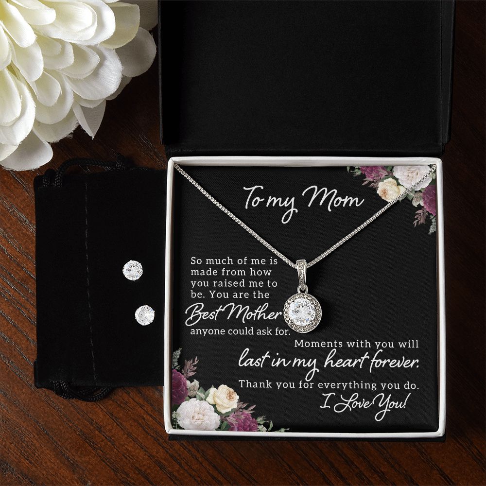 Eternal Hope Necklace and Cubic Zirconia Earring Set (with message to Mom - Best Mother)