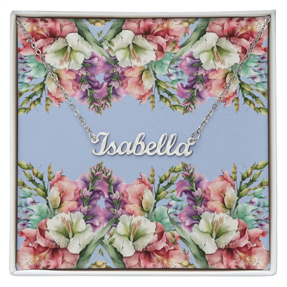 Personalized Name Necklace (with horizontal Galdiolus flowers card)