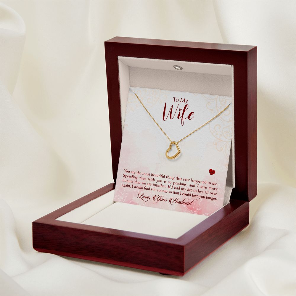 Gold Delicate Heart Necklace (with message for wife)