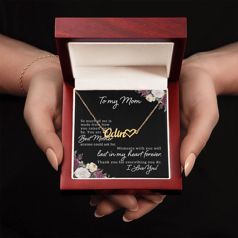 Personalized Heart Name Necklace (with message Thank you for everything you do from son or daughter)