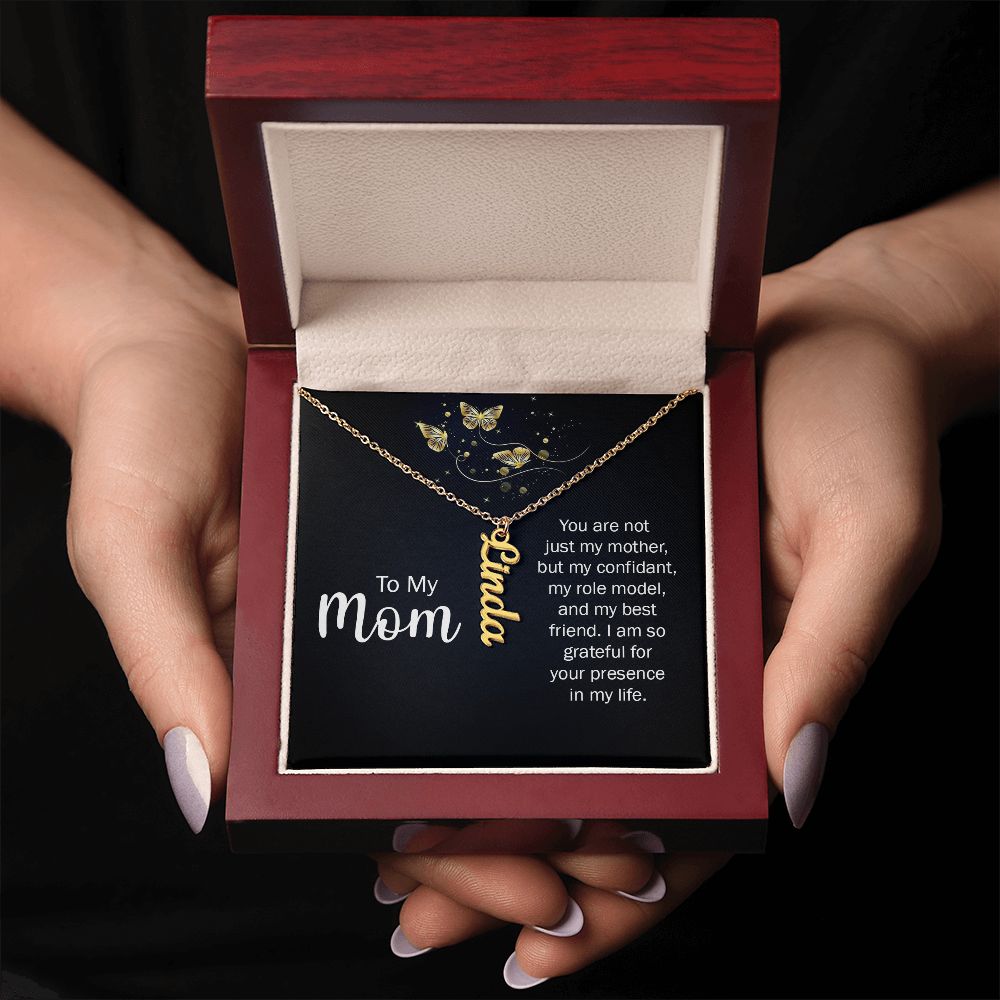 Personalized Vertical Name Necklace (with message You are not just my Mother from son or daughter)