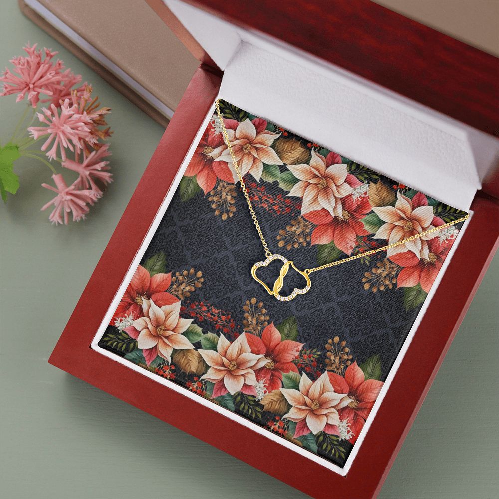 Everlasting Love Necklace (with Horizontal Poinsettia Flowers and Black and White Patterned BG)