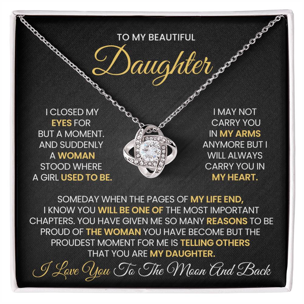 To My Beautiful Daughter Love Knot Necklace