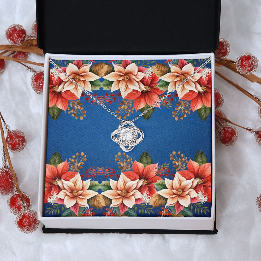 Love Knot Necklace (Gold and White Variant with Horizontal Poinsettias with Navy Blue BG card)