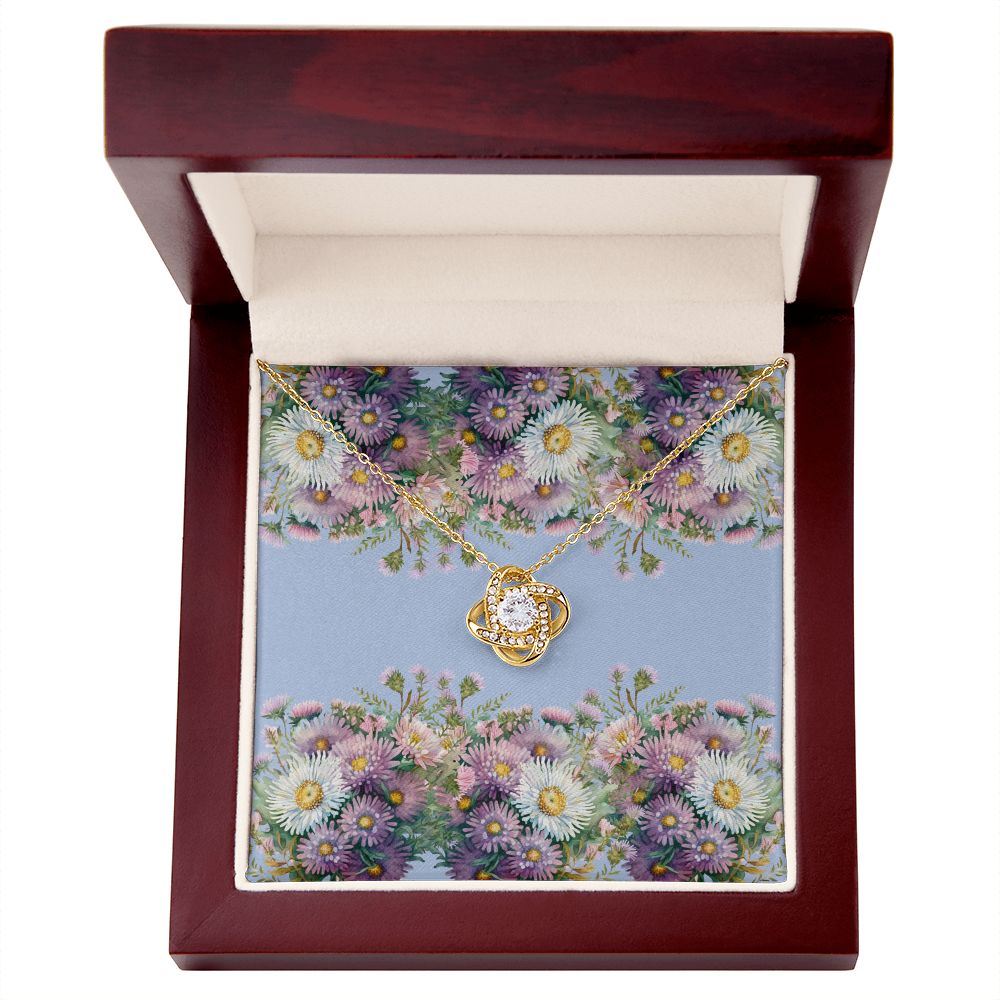 Love Knot Necklace (Yellow and White Gold Variants) (with horizontal Aster flowers card)