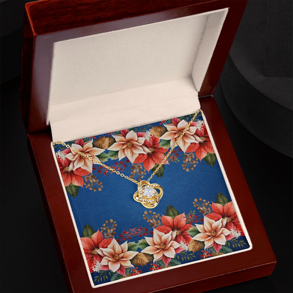 Love Knot Necklace (Gold and White Variant with Horizontal Poinsettias with Navy Blue BG card)