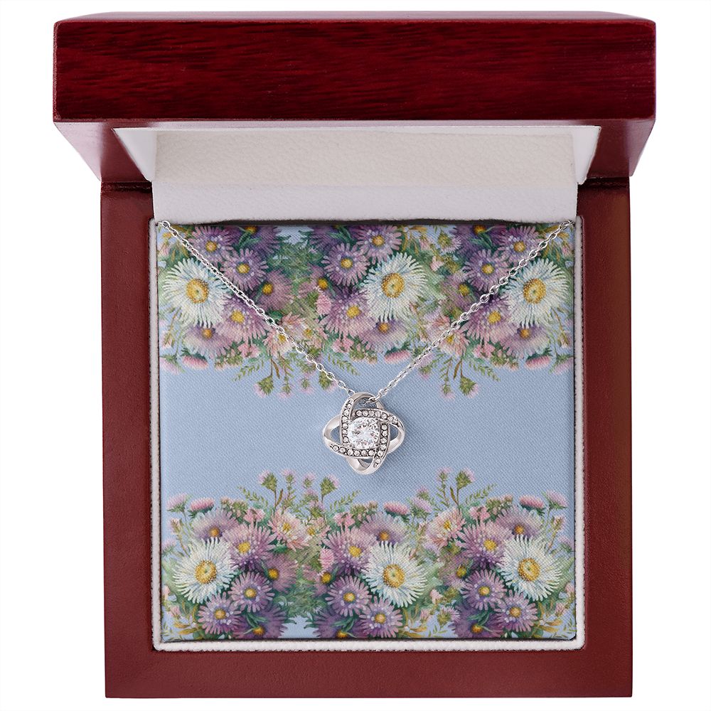 Love Knot Necklace (Yellow and White Gold Variants) (with horizontal Aster flowers card)