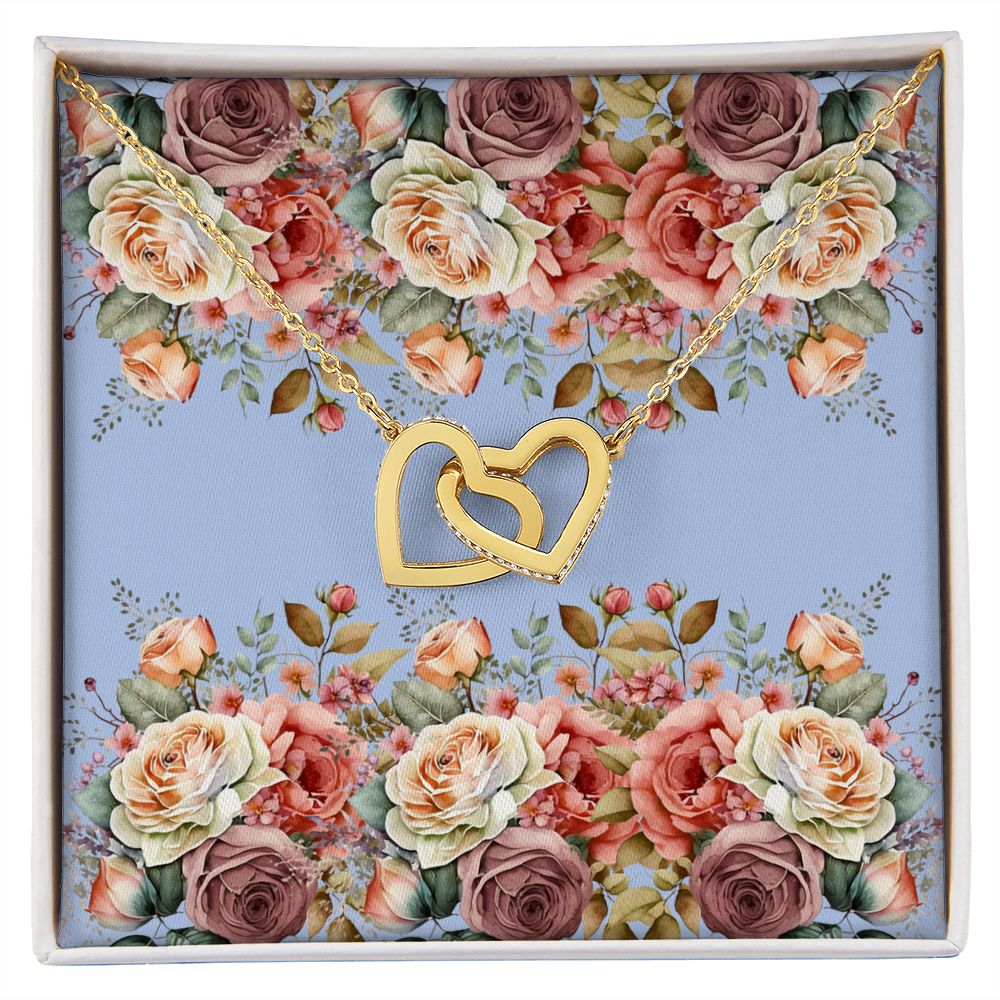 Interlocking Hearts necklace (Yellow and White Gold Variants with Horizontal Roses Card))