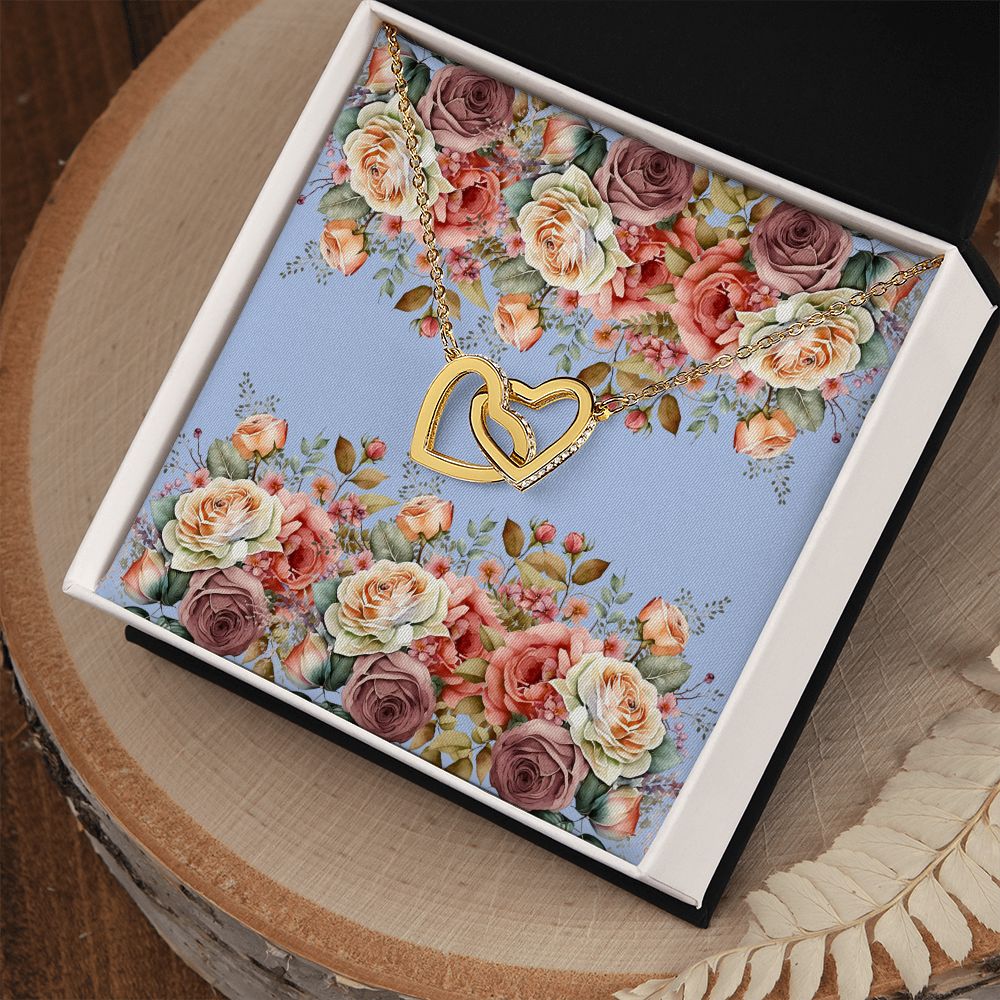 Interlocking Hearts necklace (Yellow and White Gold Variants with Horizontal Roses Card))