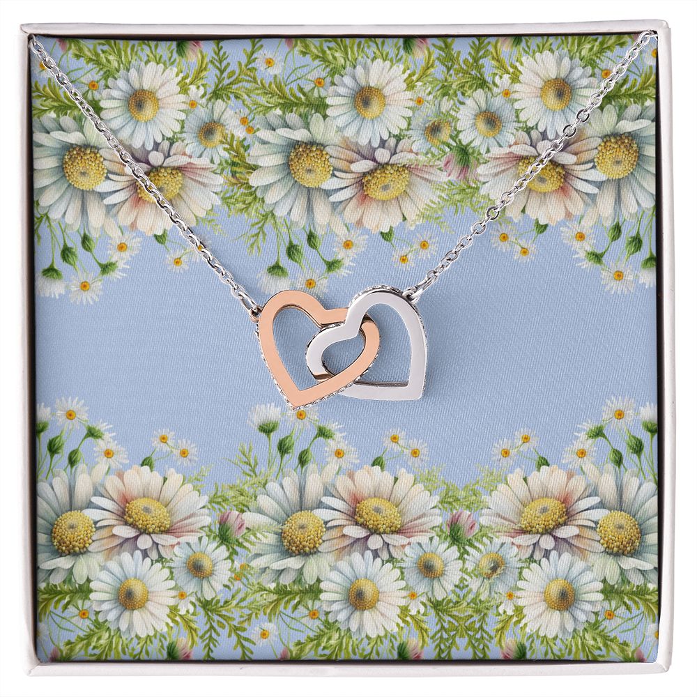 interlocking hearts necklace (no message with horizontal daisies background)