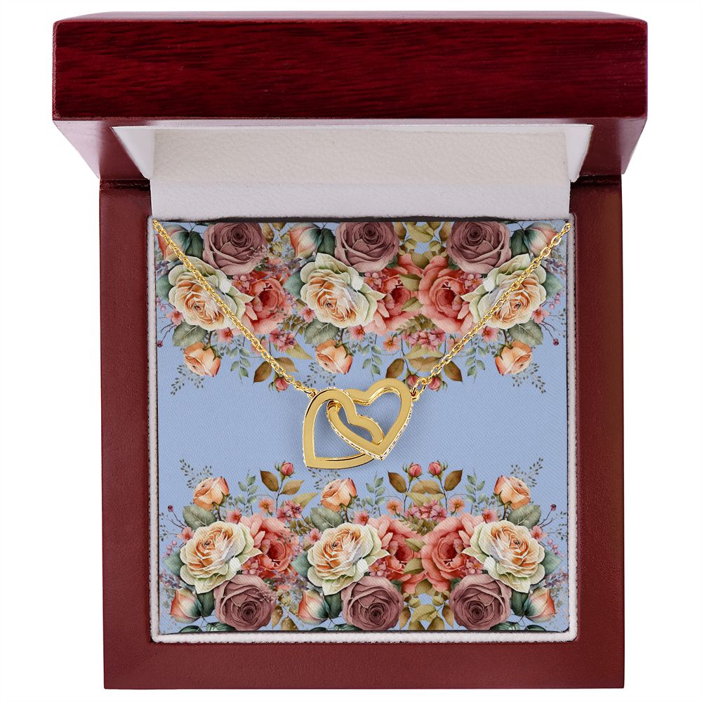 Interlocking Hearts necklace (Yellow and White Gold Variants with Horizontal Roses Card))