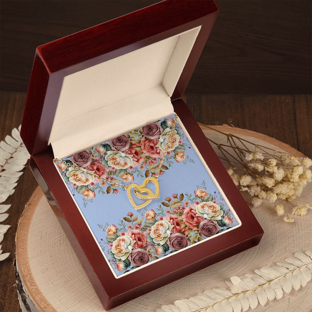 Interlocking Hearts necklace (Yellow and White Gold Variants with Horizontal Roses Card))