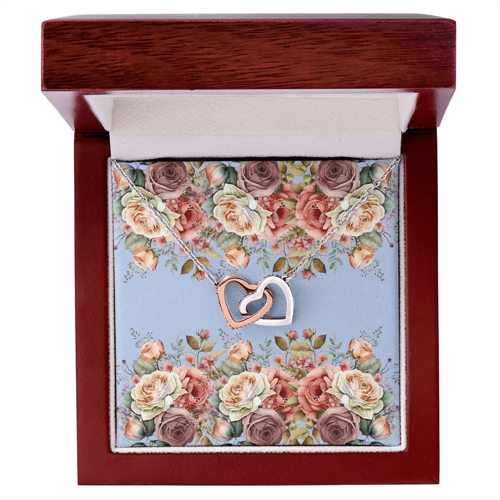 Interlocking Hearts necklace (Yellow and White Gold Variants with Horizontal Roses Card))