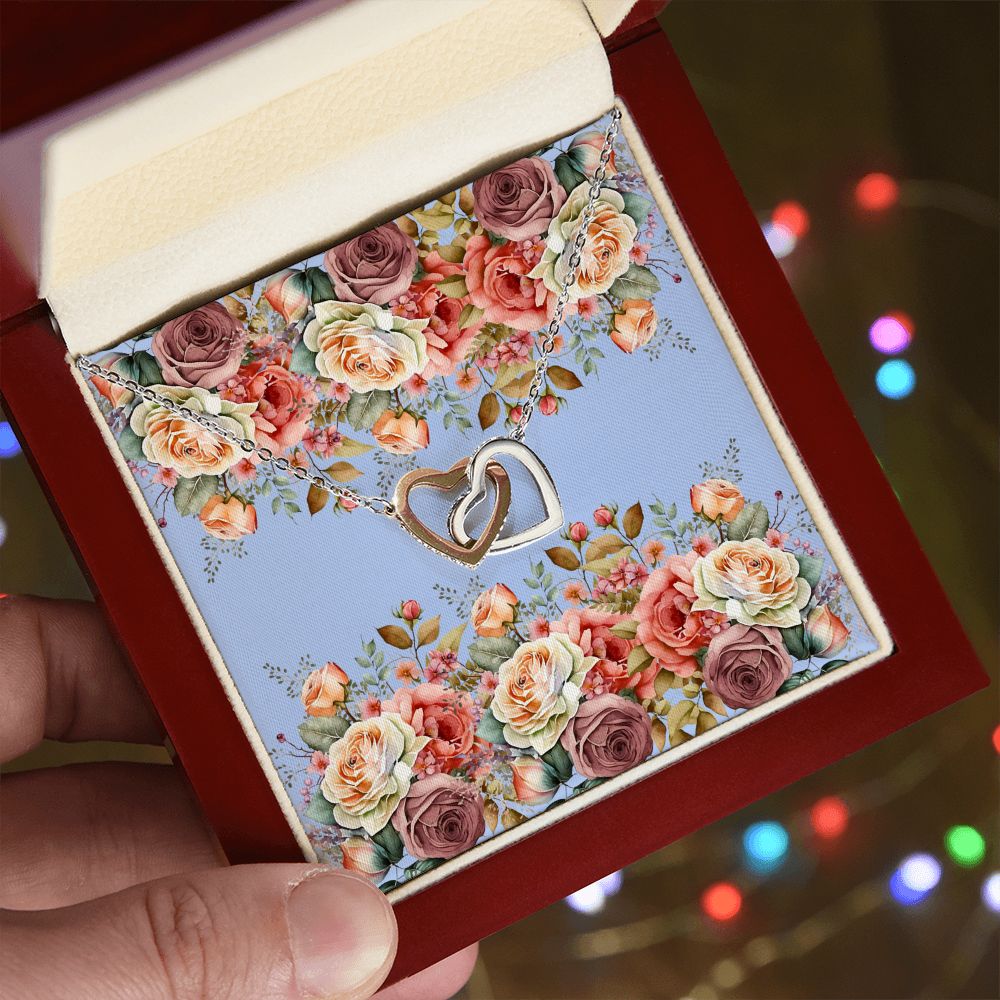 Interlocking Hearts necklace (Yellow and White Gold Variants with Horizontal Roses Card))