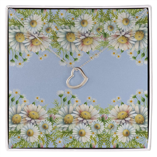 Heart Necklace (horizontal daisies- no message)