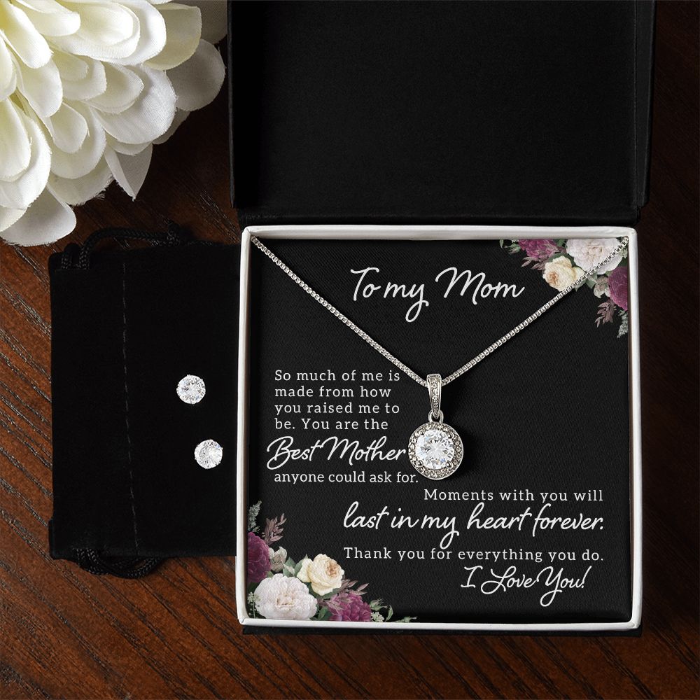 Eternal Hope Necklace and Cubic Zirconia Earring Set  (with message to Mom - Best Mother)