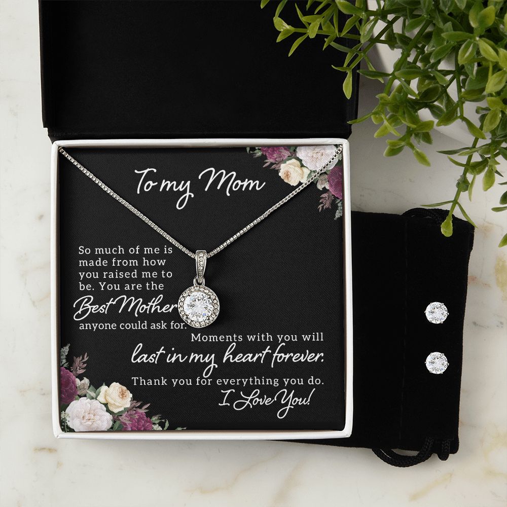 Eternal Hope Necklace and Cubic Zirconia Earring Set  (with message to Mom - Best Mother)