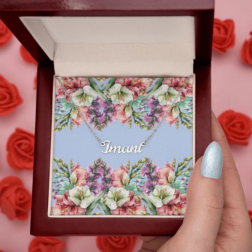 Personalized Name Necklace (with horizontal Galdiolus flowers card)