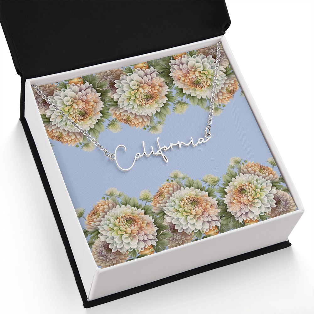 Signature Style Name Necklace (with Horizontal Chrysanthemum Card)