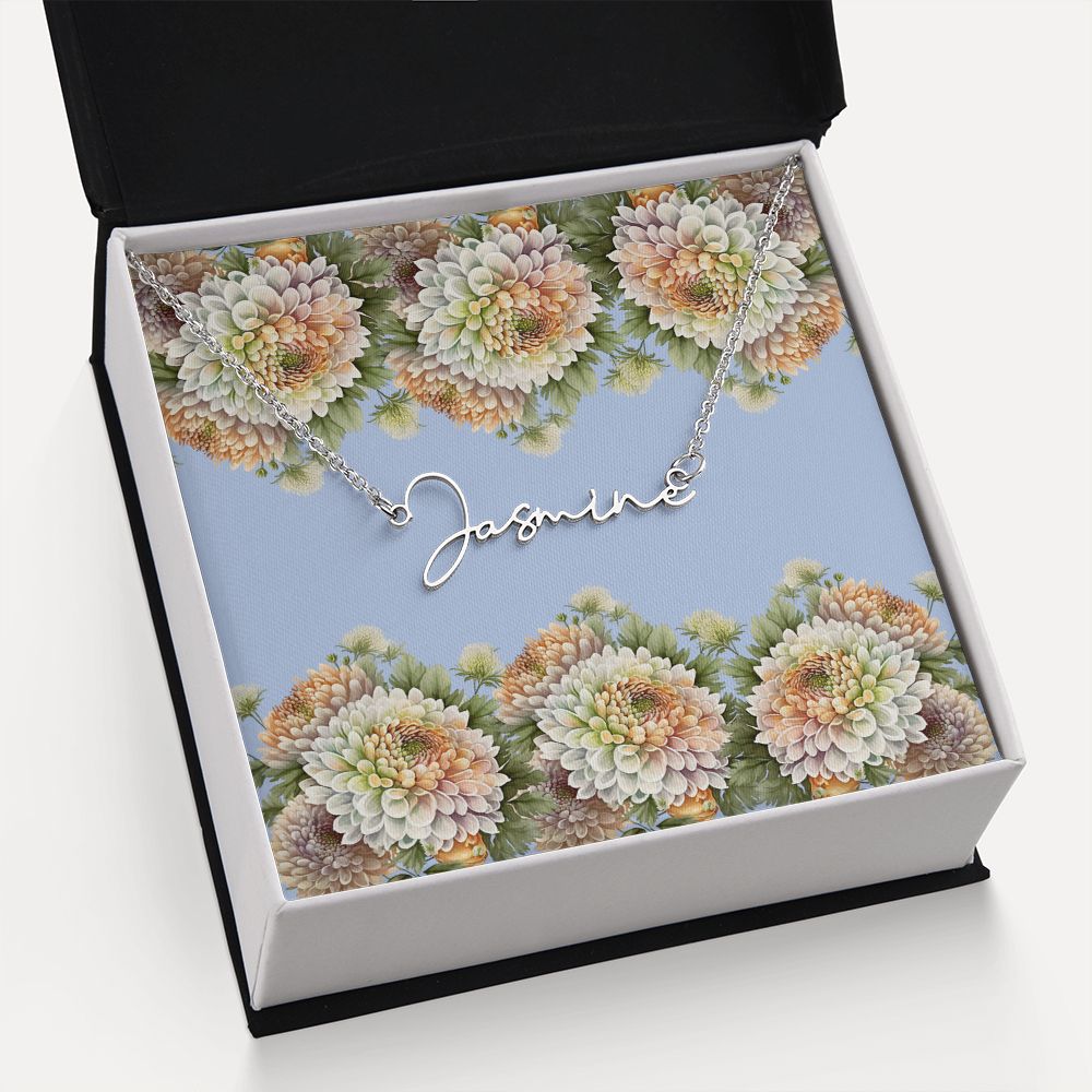 Signature Style Name Necklace (with Horizontal Chrysanthemum Card)