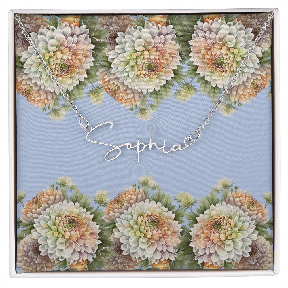 Signature Style Name Necklace (with Horizontal Chrysanthemum Card) 