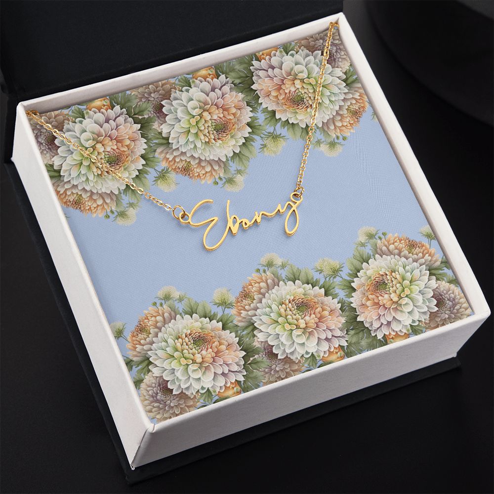 Signature Style Name Necklace (with Horizontal Chrysanthemum Card)