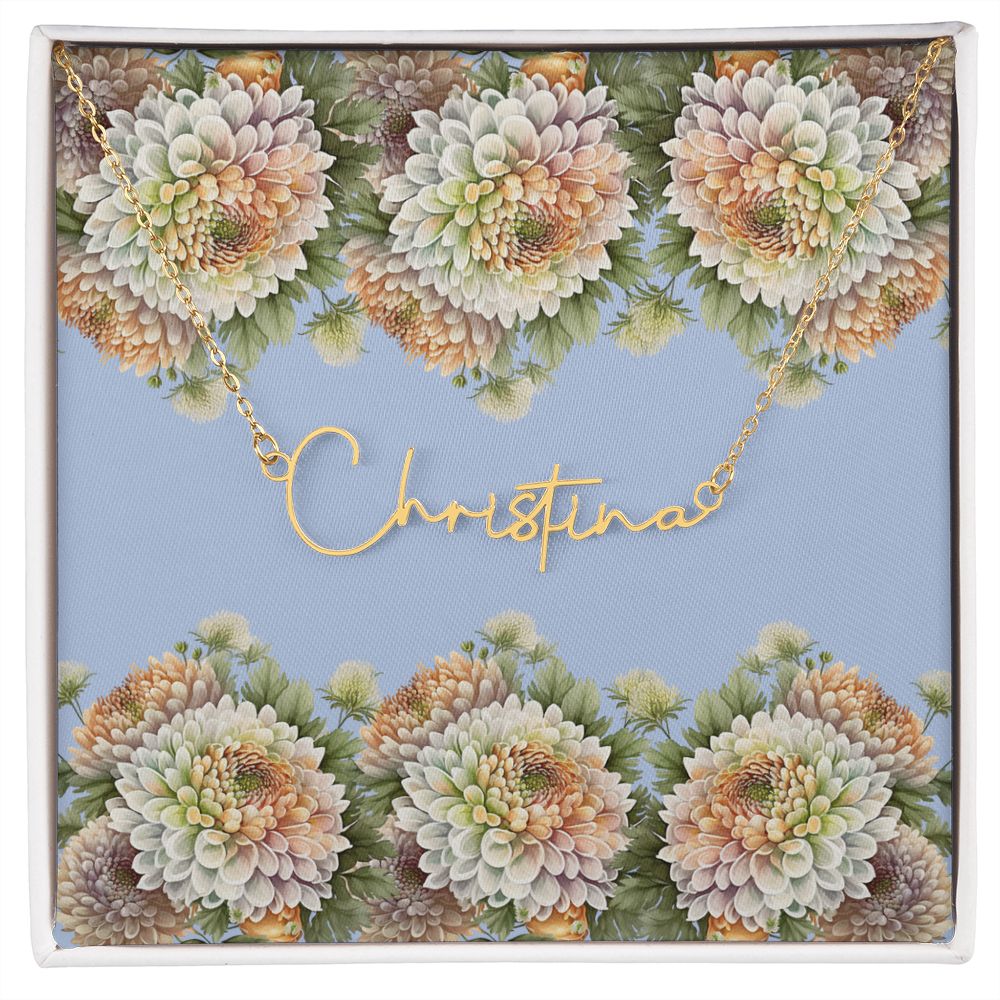 Signature Style Name Necklace (with Horizontal Chrysanthemum Card) 