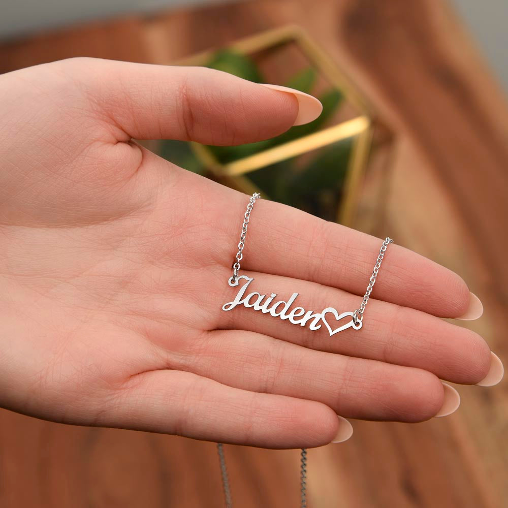 Personalized Heart Name Necklace plus Heart Character (with Horizontal Marigold Flowers)