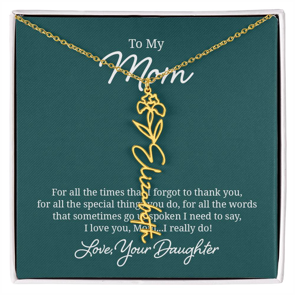 Flower Name Necklace for Mom from Daughter