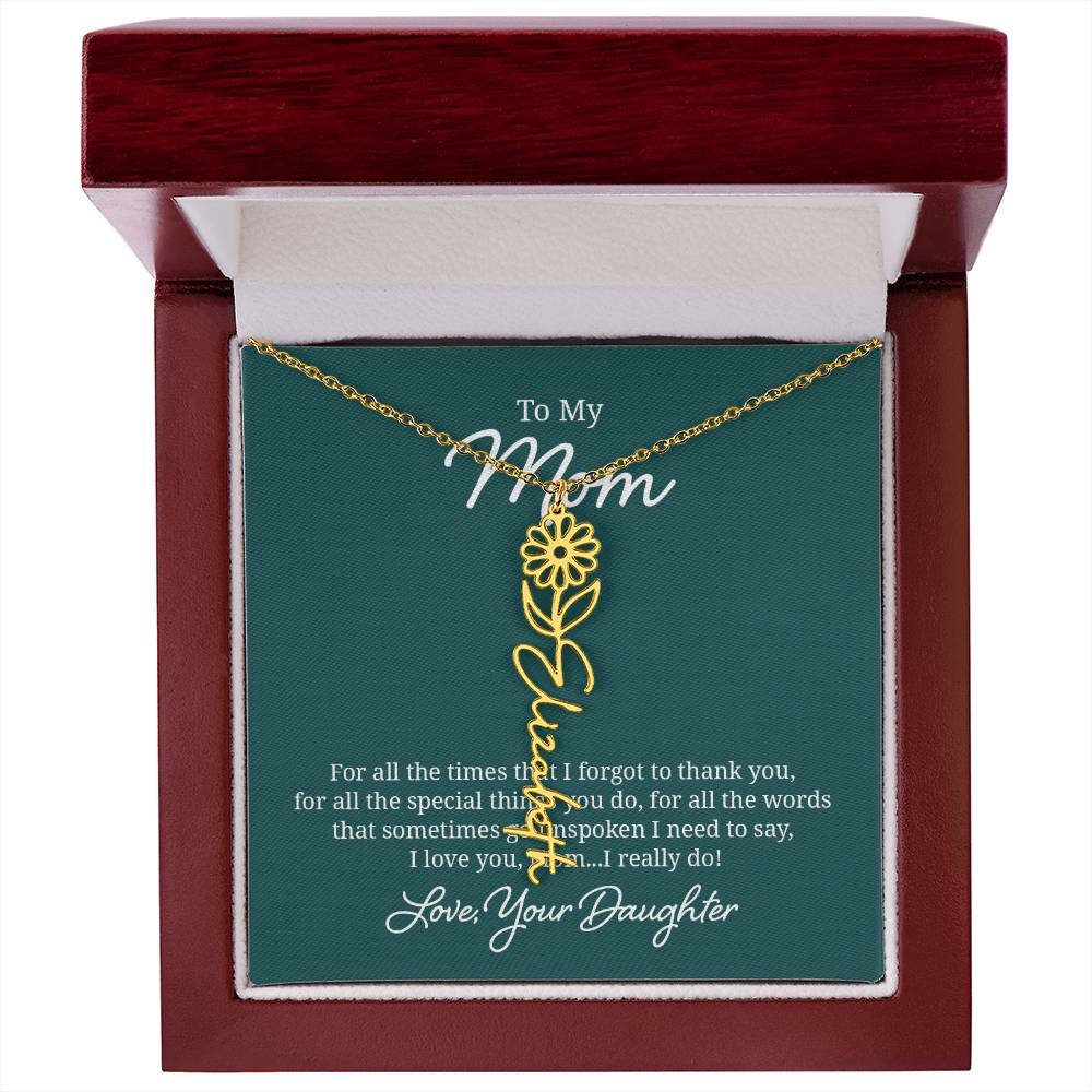 Flower Name Necklace for Mom from Daughter