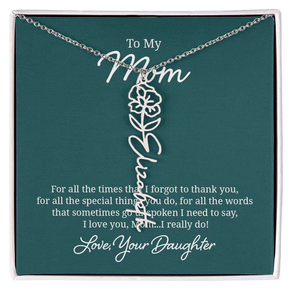 Flower Name Necklace for Mom from Daughter