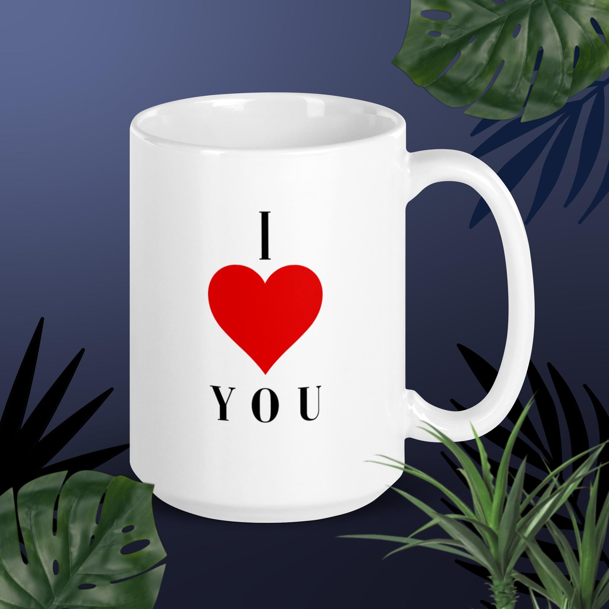 White I Love You glossy mug