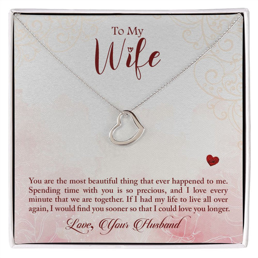 Gold Delicate Heart Necklace (with message for wife)