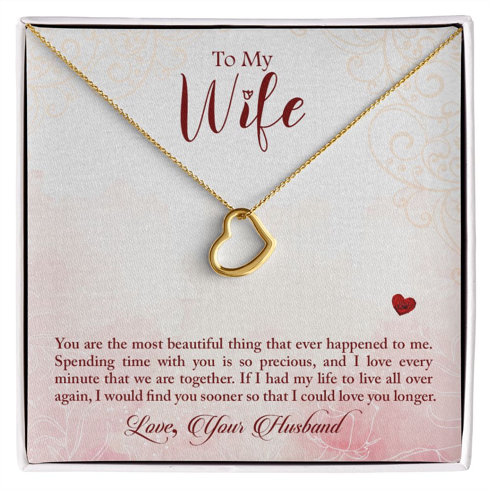 Gold Delicate Heart Necklace (with message for wife)