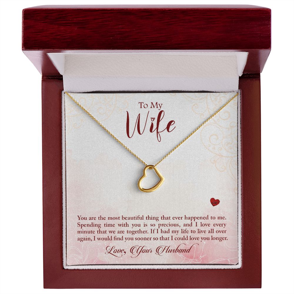 Gold Delicate Heart Necklace (with message for wife)