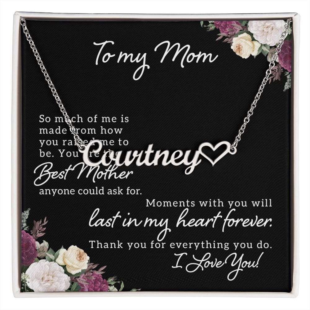 Personalized Heart Name Necklace (with message Thank you for everything you do from son or daughter)