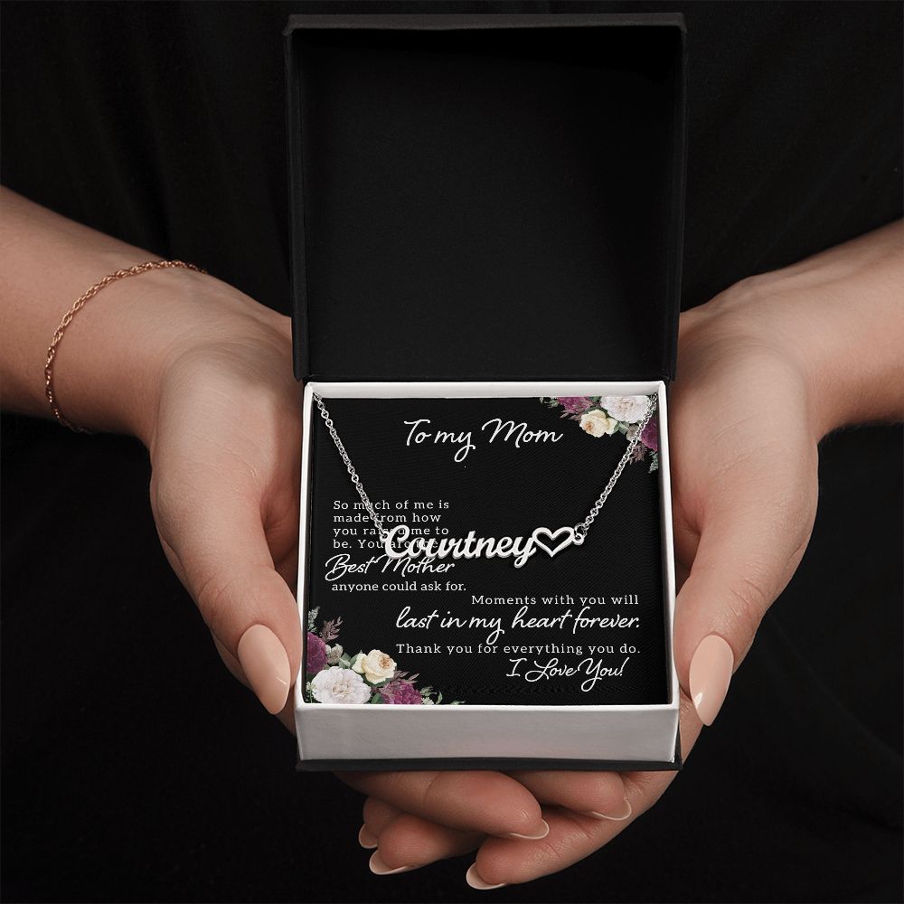 Personalized Heart Name Necklace (with message Thank you for everything you do from son or daughter)