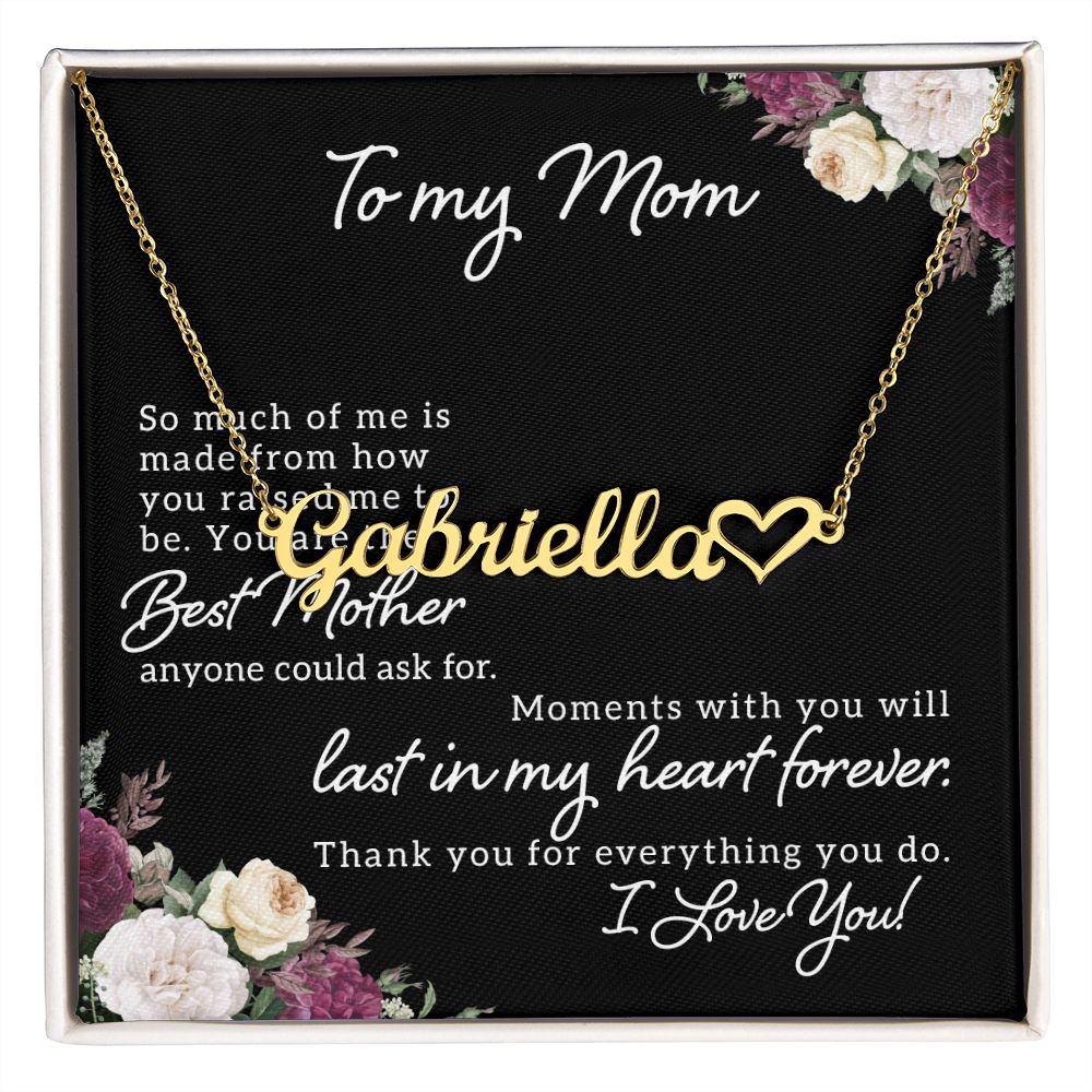Personalized Heart Name Necklace (with message Thank you for everything you do from son or daughter)
