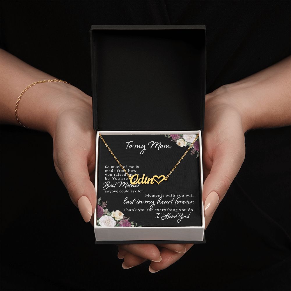 Personalized Heart Name Necklace (with message Thank you for everything you do from son or daughter)