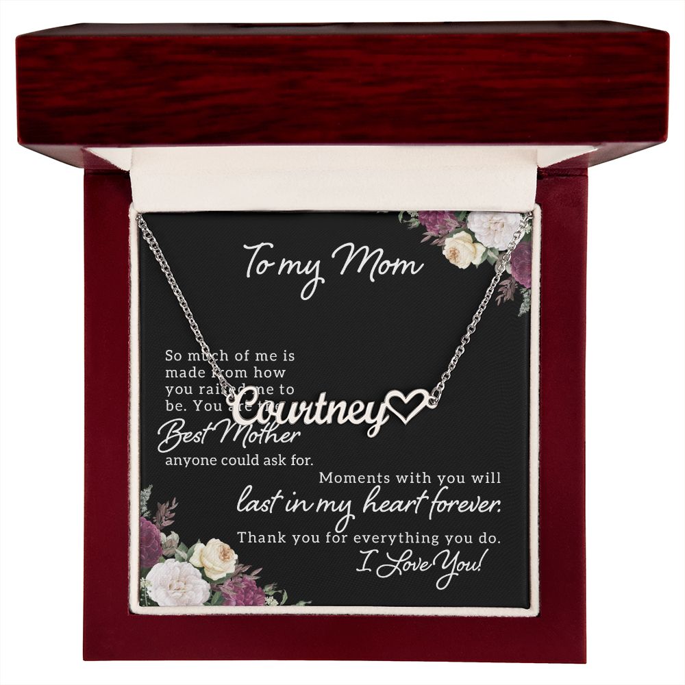 Personalized Heart Name Necklace (with message Thank you for everything you do from son or daughter)