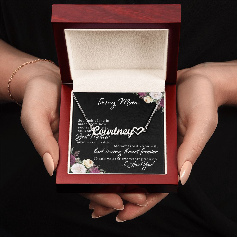 Personalized Heart Name Necklace (with message Thank you for everything you do from son or daughter)