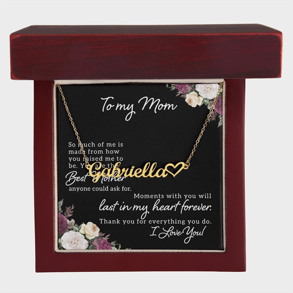 Personalized Heart Name Necklace (with message Thank you for everything you do from son or daughter)