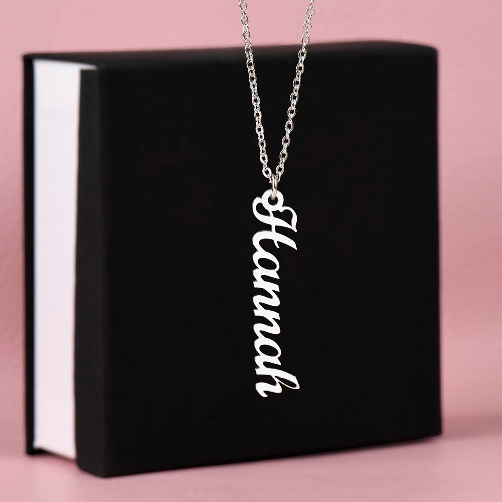 Personalized Vertical Name Necklace (with message for wife-always heart to heart)
