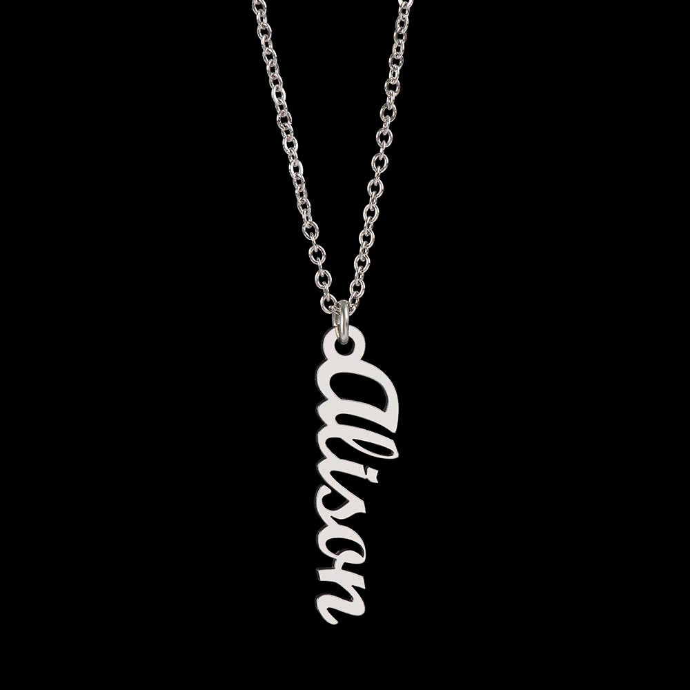 Personalized Vertical Name Necklace (with message for wife-always heart to heart)