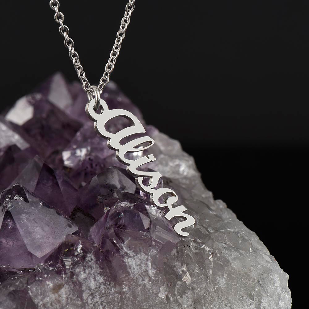 Personalized Vertical Name Necklace (with message for wife-always heart to heart)