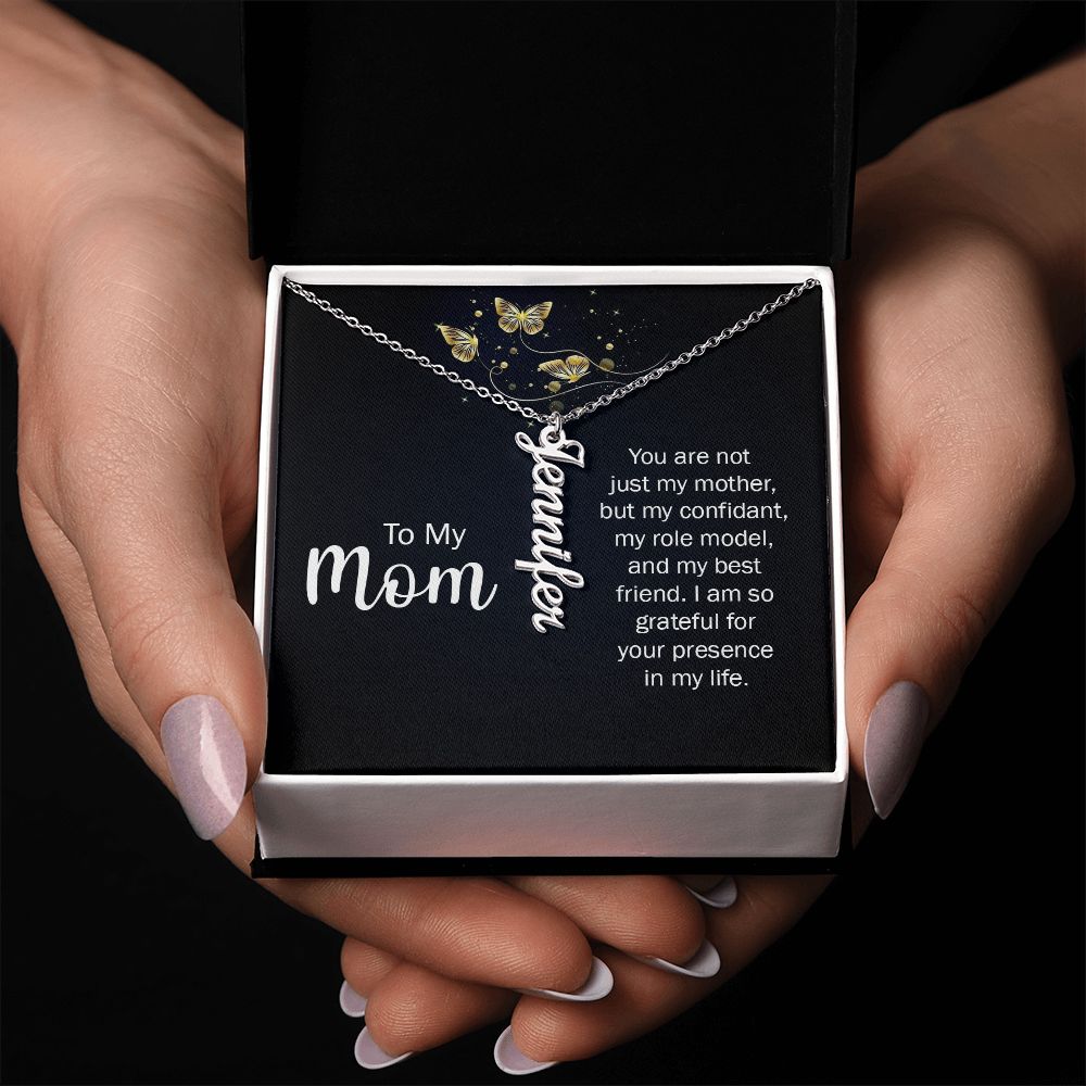 Personalized Vertical Name Necklace (with message You are not just my Mother from son or daughter)