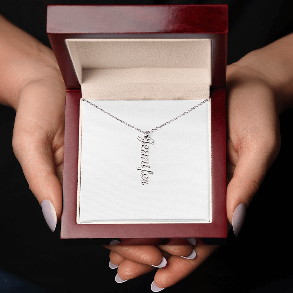 Personalized Vertical Name Necklace (with message for wife-always heart to heart)