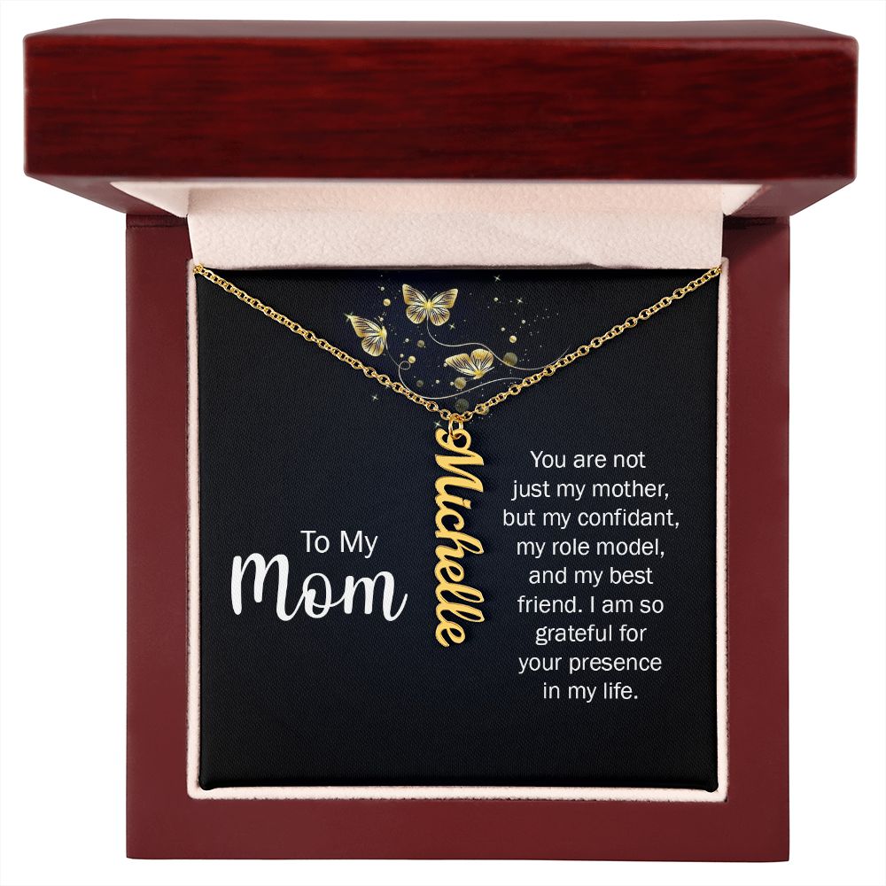 Personalized Vertical Name Necklace (with message You are not just my Mother from son or daughter)
